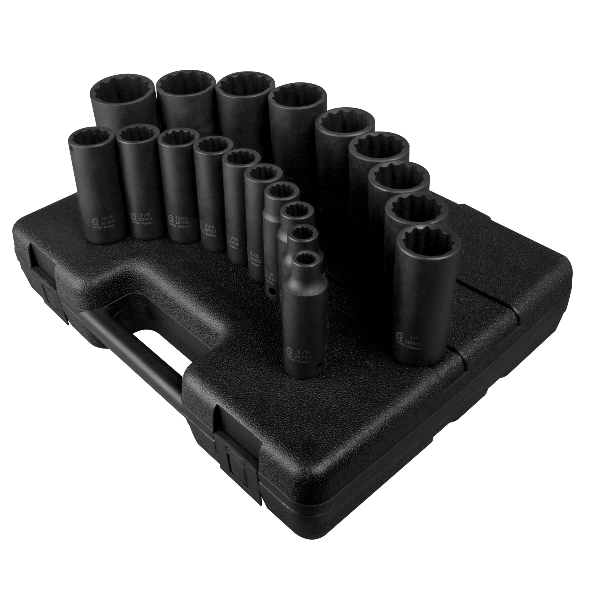 Sunex Tools 1/2in. Drive SAE 12-Point Deep Impact Socket Set — 19 Pcs, CR-MO Alloy Steel, Black Phosphate, Model# 2820